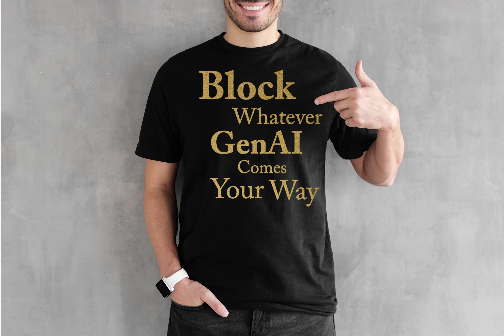 “Block AI” – T-Shirt, Goldprint, schwarz