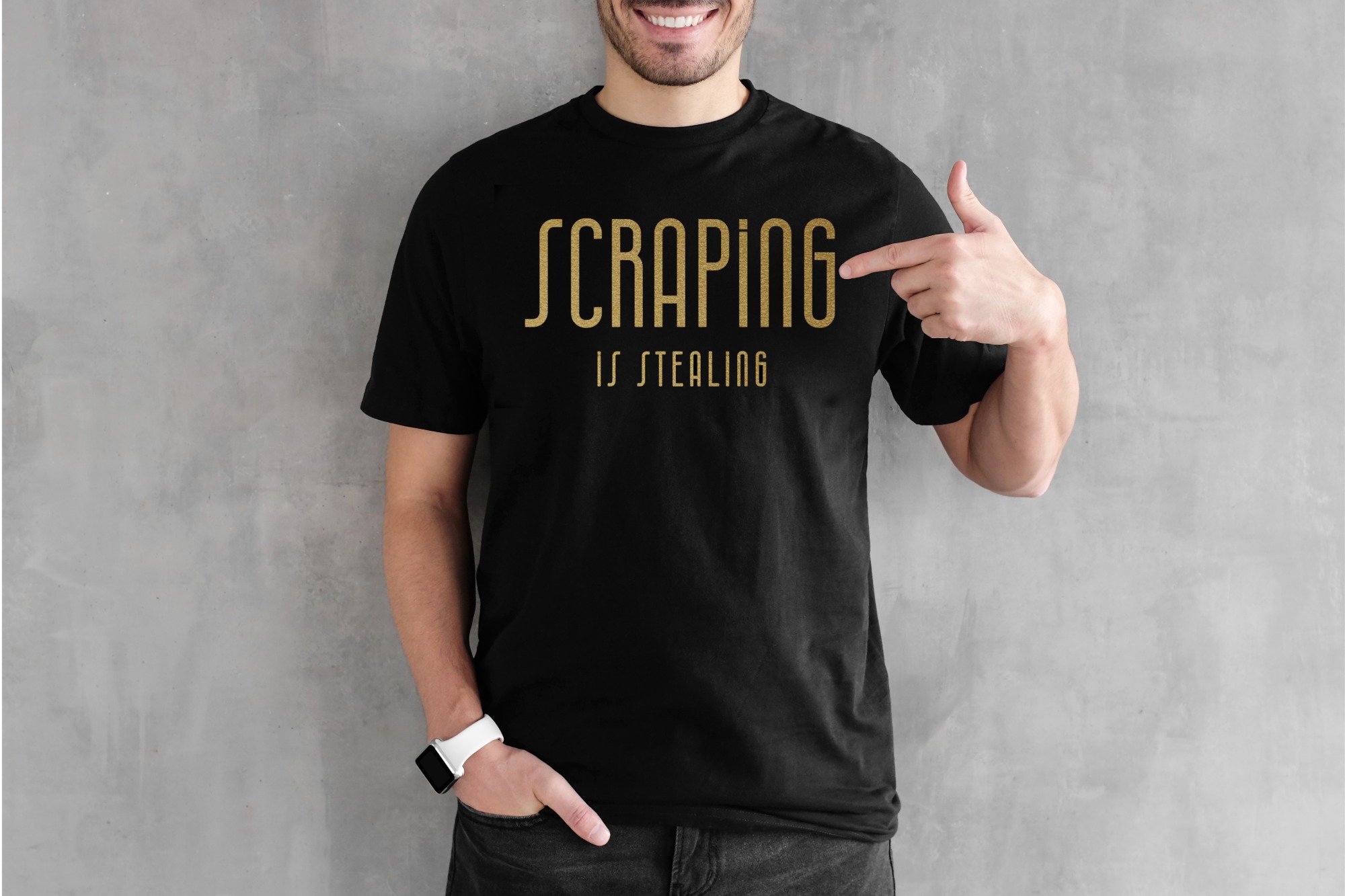“Scraping Is Stealing”, T-Shirt schwarz/Goldprint